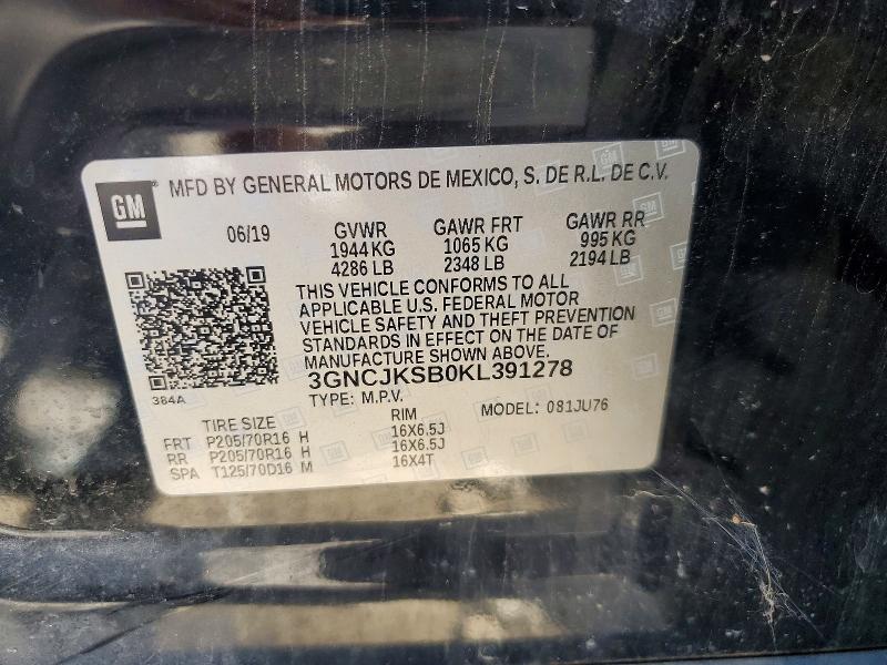 Aukcja sprzedaży 2019 Chevrolet Trax, vin: 3GNCJKSB0KL391278, numer aukcji: 68109416