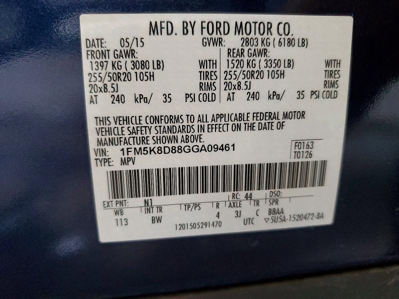 2016 Ford Explorer მანქანა იყიდება აუქციონზე, vin: 1FM5K8D88GGA09461, აუქციონის ნომერი: 70406436