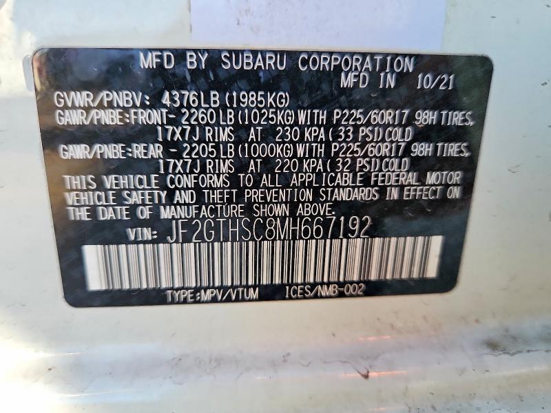Aukcja sprzedaży 2021 Subaru Crosstrek, vin: JF2GTHSC8MH667192, numer aukcji: 68256856