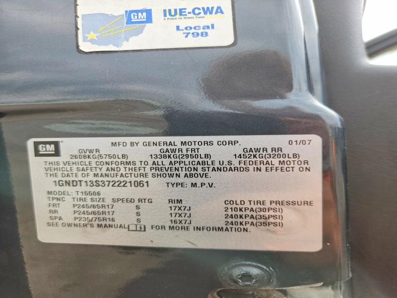 70438246 :رقم المزاد ، 1GNDT13S372221061 vin ، 2007 Chevrolet Trailblazer مزاد بيع