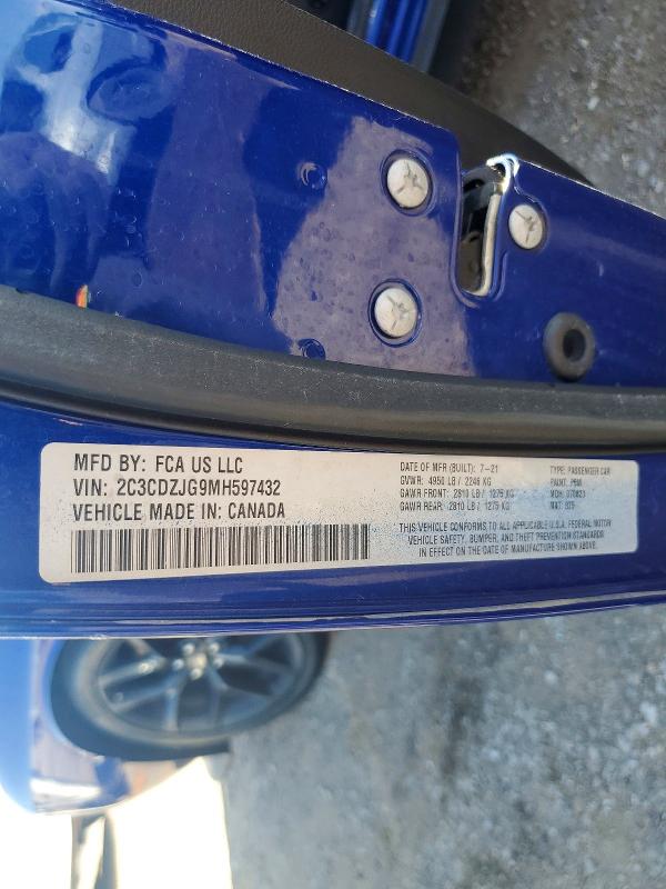 Auction sale of the 2021 Dodge Challenger, vin: 2C3CDZJG9MH597432, lot number: 67620006