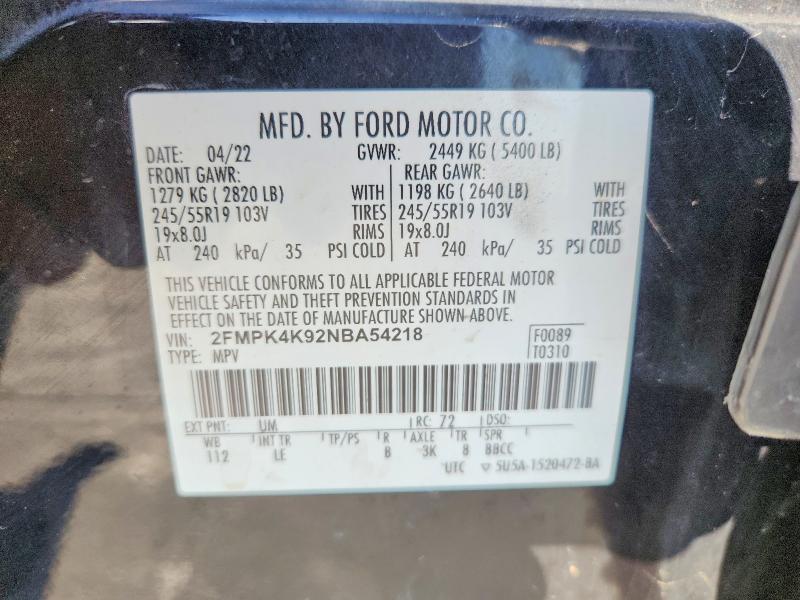 Продажа на аукционе авто 2022 Ford Edge, vin: 2FMPK4K92NBA54218, номер лота: 69521876