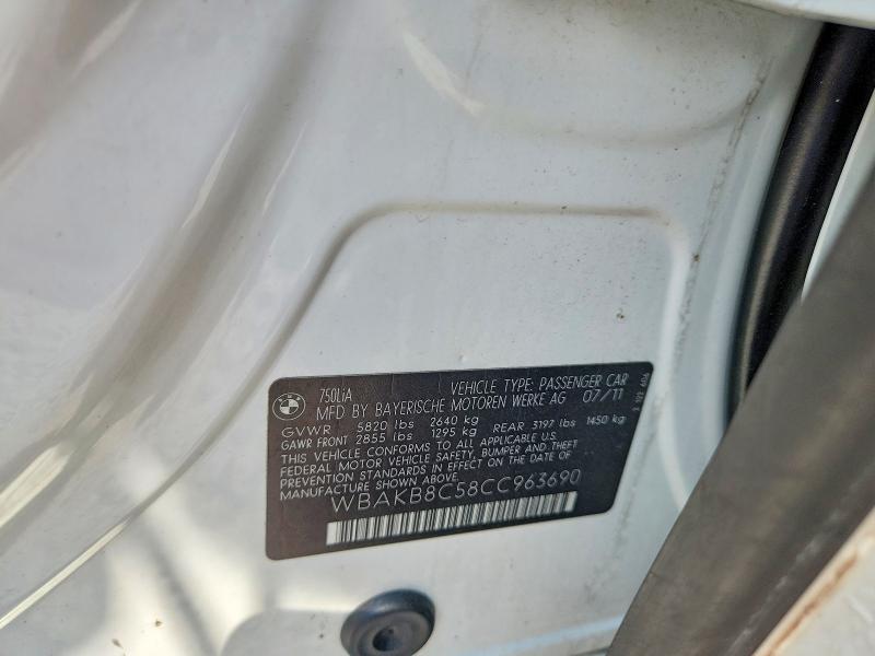 Aukcja sprzedaży 2012 Bmw 750, vin: WBAKB8C58CC963690, numer aukcji: 69586186