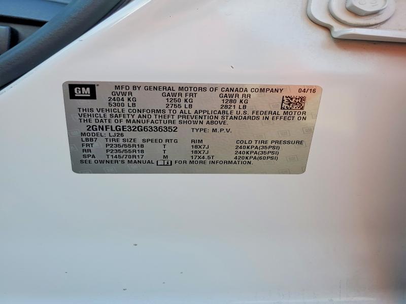 69966496 :رقم المزاد ، 2GNFLGE32G6336352 vin ، 2016 Chevrolet Equinox مزاد بيع