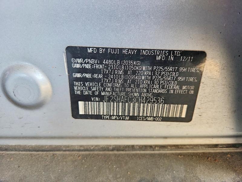 Aukcja sprzedaży 2012 Subaru Forester, vin: JF2SHAFC3CH429536, numer aukcji: 68590916