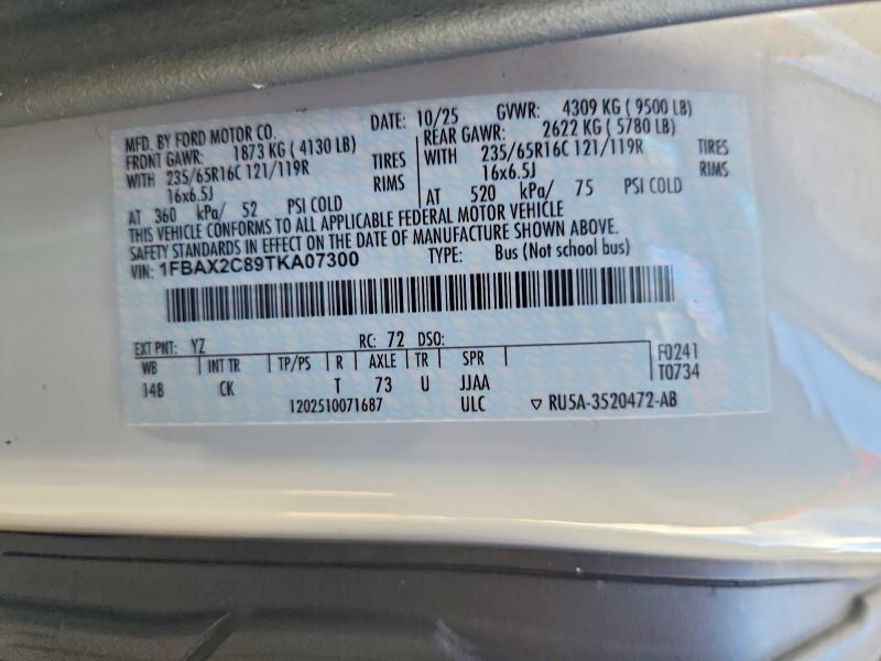 68757546 :رقم المزاد ، 1FBAX2C89TKA07300 vin ، 2026 Ford Transit مزاد بيع