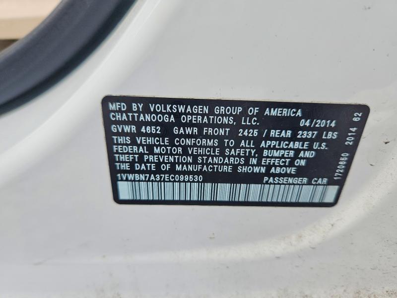 68292626 :رقم المزاد ، 1VWBN7A37EC099530 vin ، 2014 Volkswagen Passat مزاد بيع