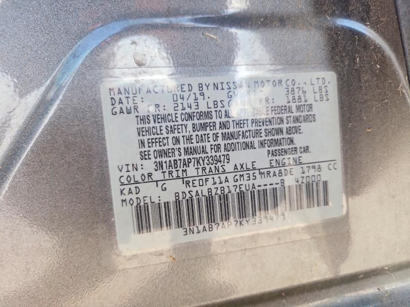 69868146 :رقم المزاد ، 3N1AB7AP7KY339479 vin ، 2019 Nissan Sentra مزاد بيع