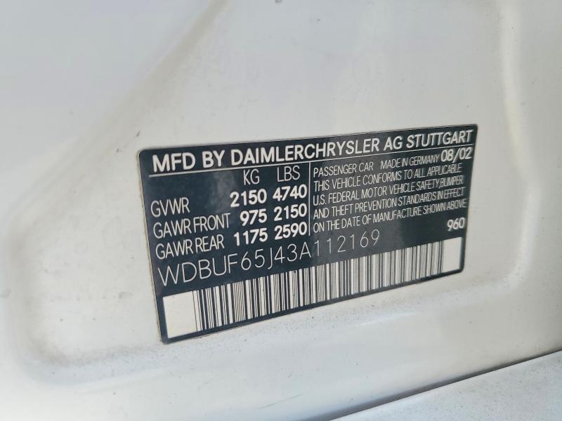 Aukcja sprzedaży 2003 Mercedes-benz E, vin: WDBUF65J43A112169, numer aukcji: 68984346