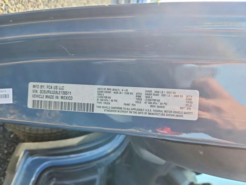 2020 Ram Promaster 3500 მანქანა იყიდება აუქციონზე, vin: 3C6URVJG8LE136511, აუქციონის ნომერი: 67937176