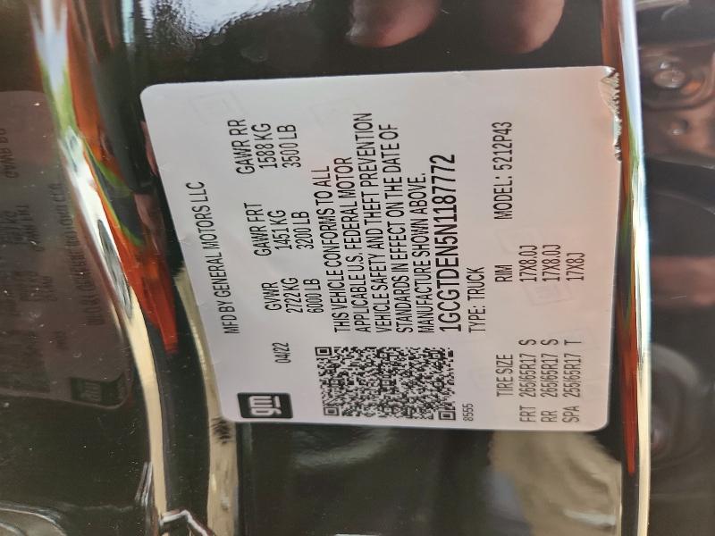 Aukcja sprzedaży 2022 Chevrolet Colorado, vin: 1GCGTDEN5N1187772, numer aukcji: 70899206