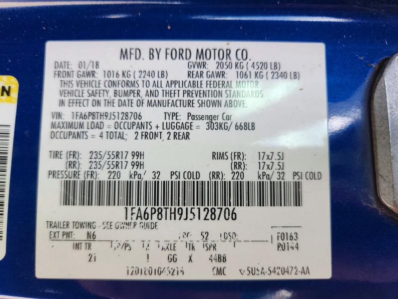 2018 Ford Mustang მანქანა იყიდება აუქციონზე, vin: 1FA6P8TH9J5128706, აუქციონის ნომერი: 68058856