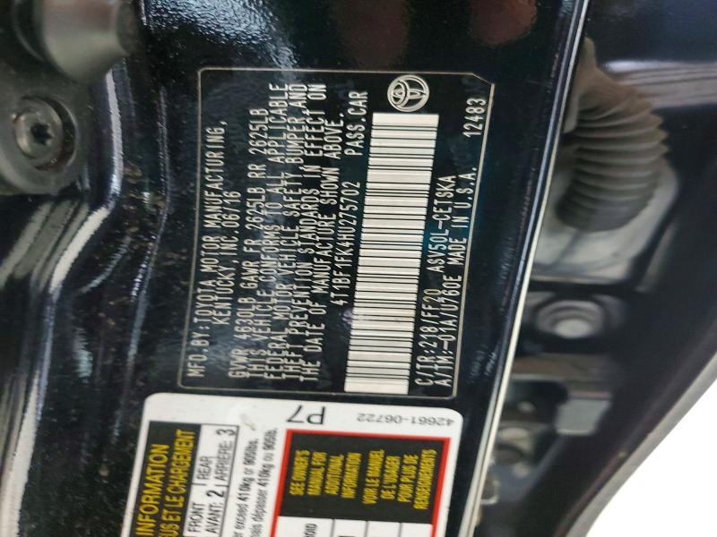 2017 Toyota Camry მანქანა იყიდება აუქციონზე, vin: 4T1BF1FK4HU275702, აუქციონის ნომერი: 67963496