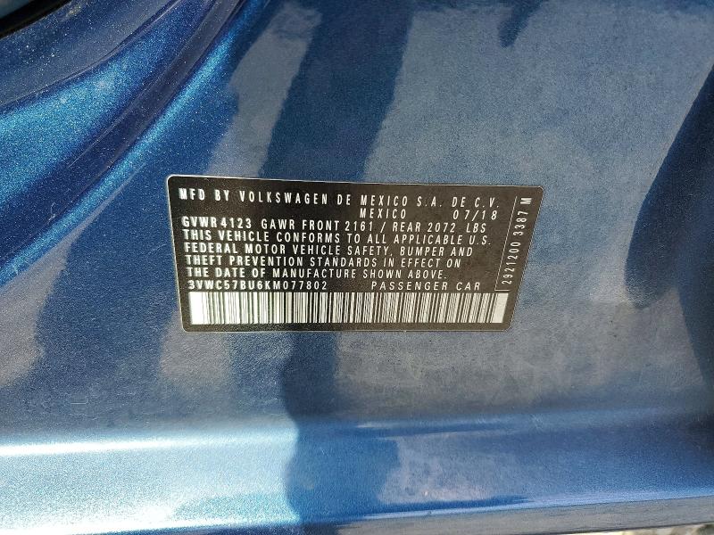 69489946 :رقم المزاد ، 3VWC57BU6KM077802 vin ، 2019 Volkswagen Jetta مزاد بيع