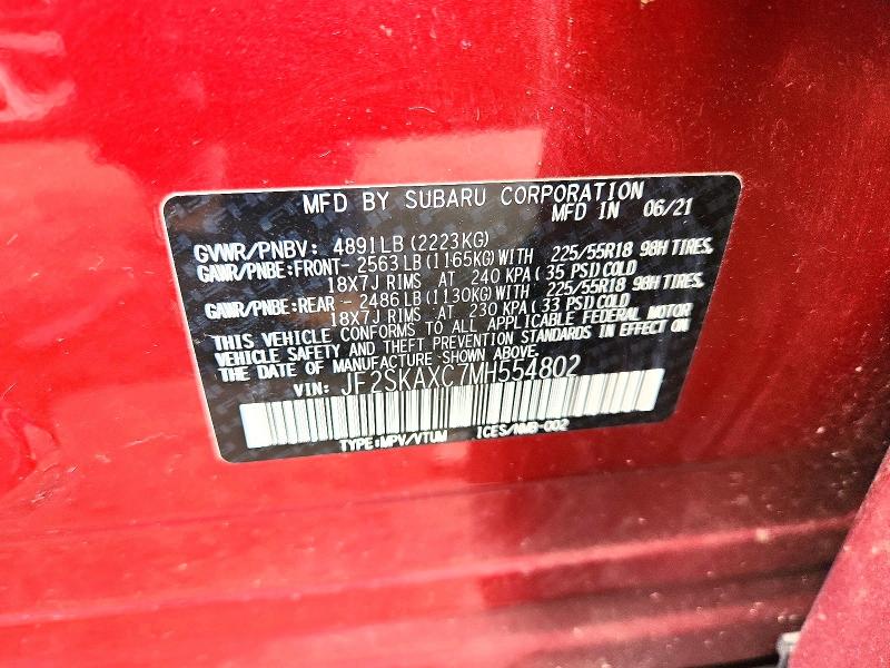 Продаж на аукціоні авто 2021 Subaru Forester, vin: JF2SKAXC7MH554802, номер лоту: 67181276