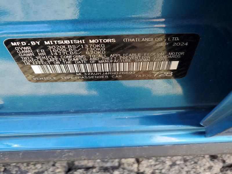 Aukcja sprzedaży 2024 Mitsubishi Mirage, vin: ML32AUHJ4RH026693, numer aukcji: 69350676