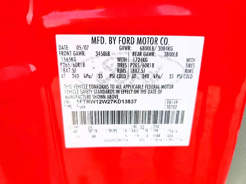 2007 Ford F150 მანქანა იყიდება აუქციონზე, vin: 1FTRW12W27KD13837, აუქციონის ნომერი: 69908536