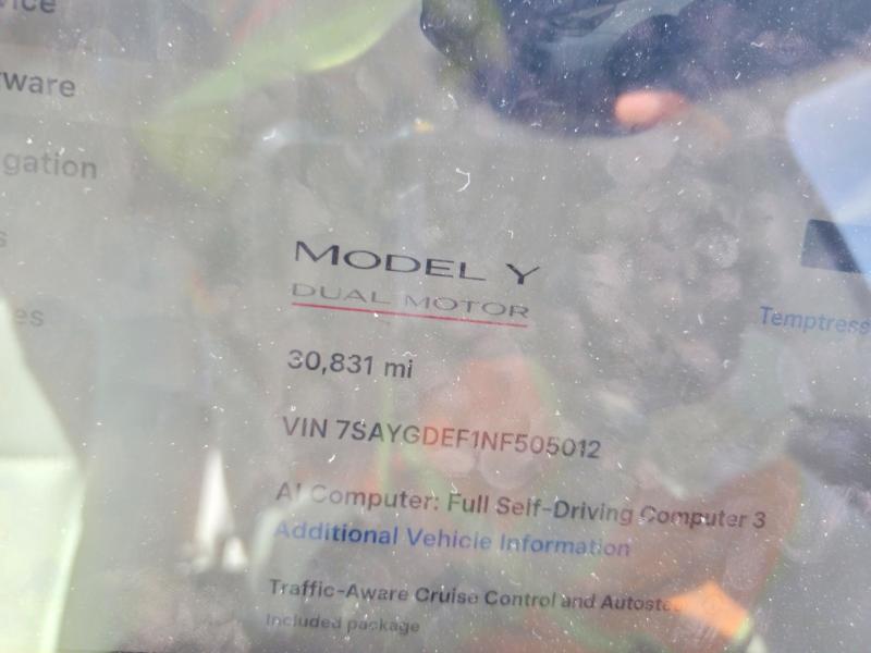 70207406 :رقم المزاد ، 7SAYGDEF1NF505012 vin ، 2022 Tesla Model Y مزاد بيع