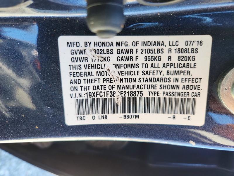 Aukcja sprzedaży 2016 Honda Civic, vin: 19XFC1F38GE218875, numer aukcji: 70740526