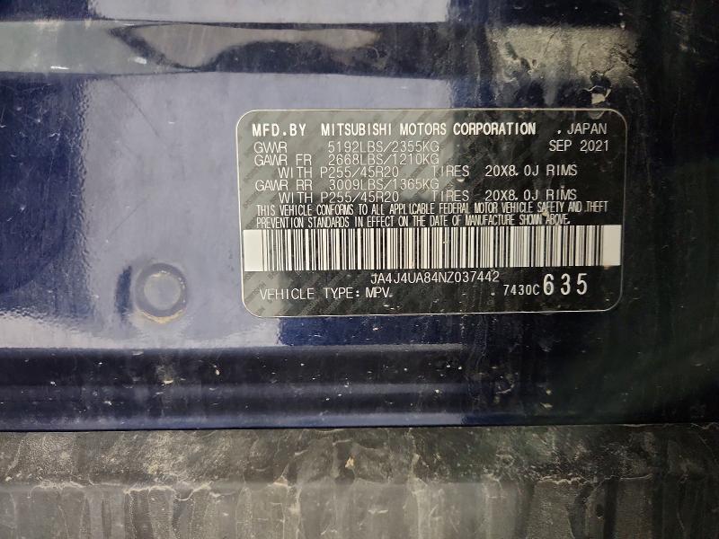 69212806 :رقم المزاد ، JA4J4UA84NZ037442 vin ، 2022 Mitsubishi Outlander مزاد بيع