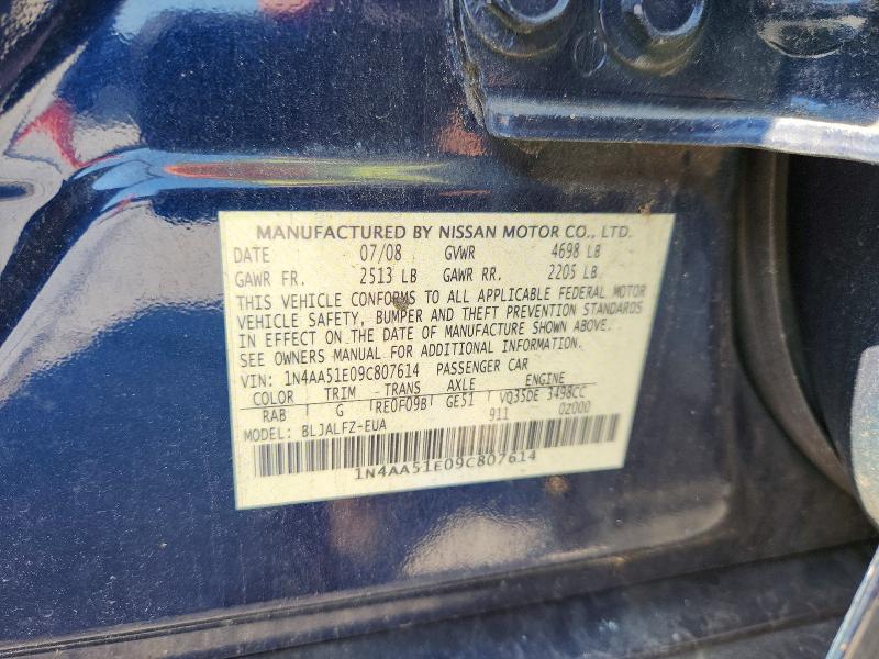 Продажа на аукционе авто 2009 Nissan Maxima, vin: 1N4AA51E09C807614, номер лота: 70074106