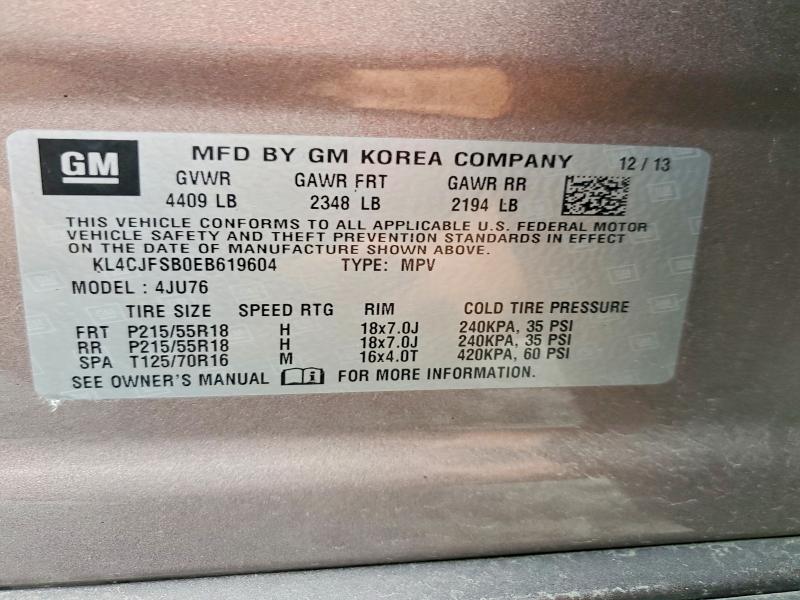 69573586 :رقم المزاد ، KL4CJFSB0EB619604 vin ، 2014 Buick Encore مزاد بيع