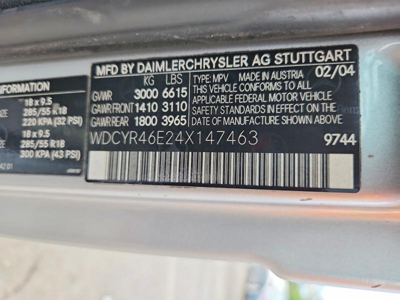 Продаж на аукціоні авто 2004 Mercedes-benz G, vin: WDCYR46E24X147463, номер лоту: 68498276