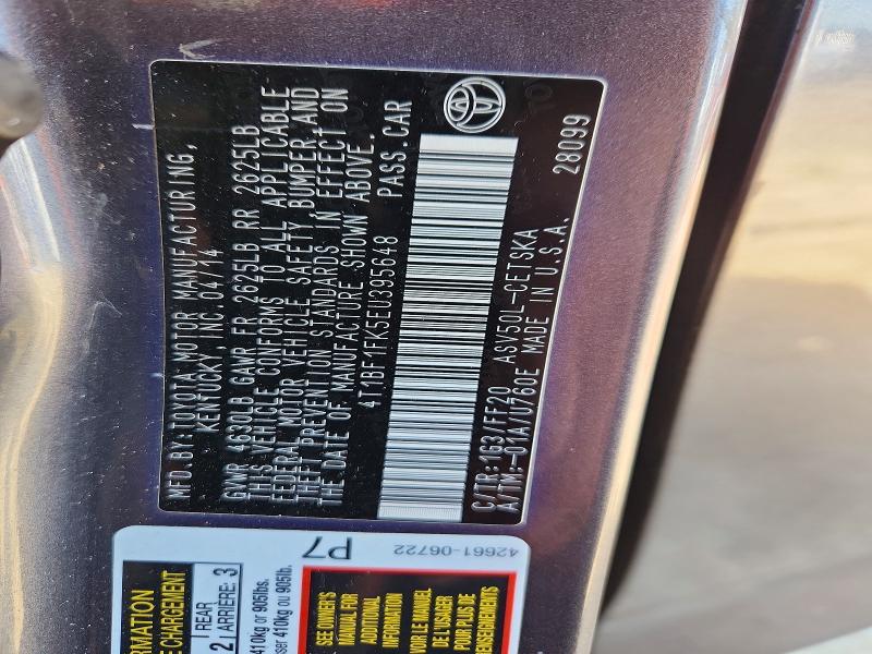Aukcja sprzedaży 2014 Toyota Camry, vin: 4T1BF1FK5EU395648, numer aukcji: 68713576