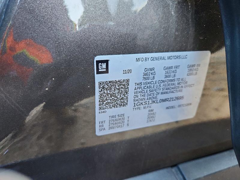 69376416 :رقم المزاد ، 1GKS1JKL0MR212695 vin ، 2021 Gmc Yukon Xl مزاد بيع
