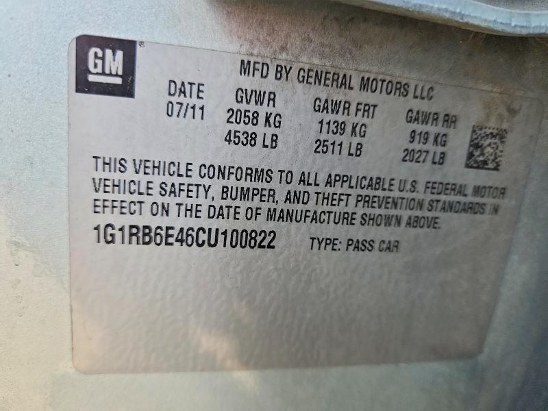 Aukcja sprzedaży 2012 Chevrolet Volt, vin: 1G1RB6E46CU100822, numer aukcji: 68680596