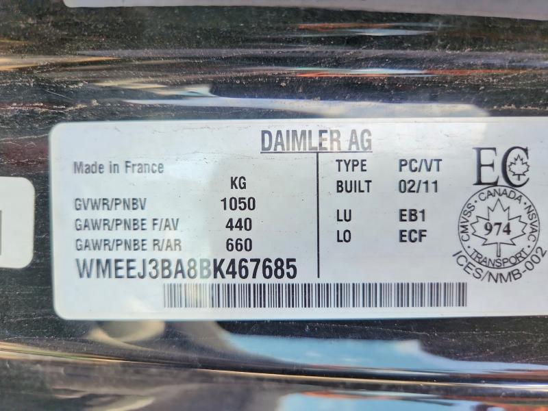 67461656 :رقم المزاد ، WMEEJ3BA8BK467685 vin ، 2011 Smart Fortwo مزاد بيع