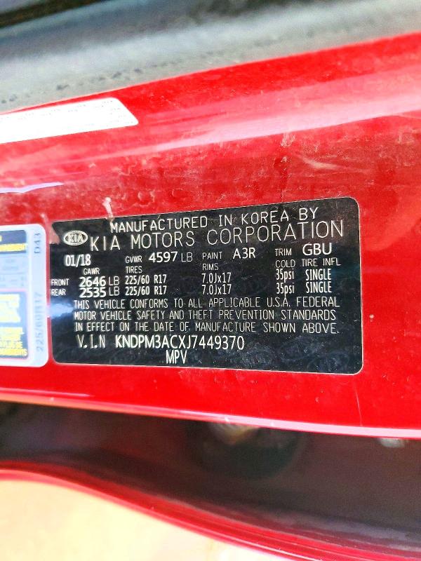 68855576 :رقم المزاد ، KNDPM3ACXJ7449370 vin ، 2018 Kia Sportage مزاد بيع