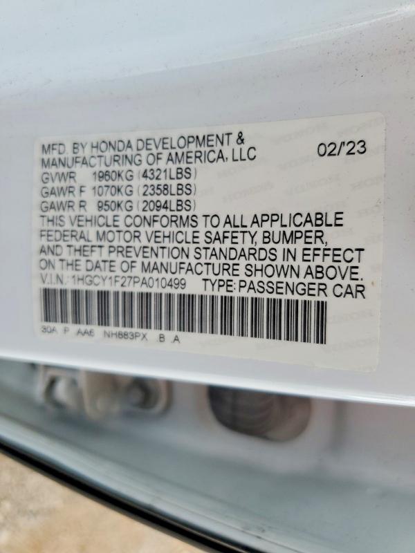 Продажа на аукционе авто 2023 Honda Accord, vin: 1HGCY1F27PA010499, номер лота: 68712736