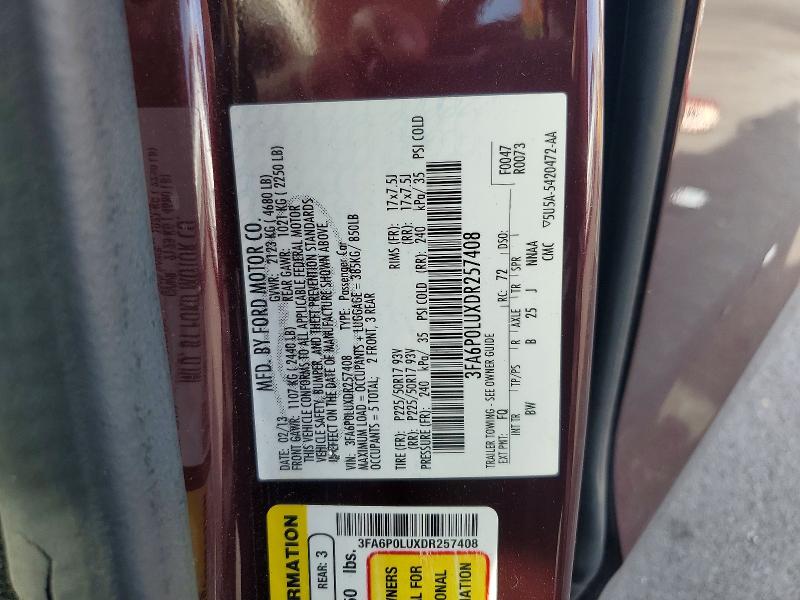 70265266 :رقم المزاد ، 3FA6P0LUXDR257408 vin ، 2013 Ford Fusion مزاد بيع