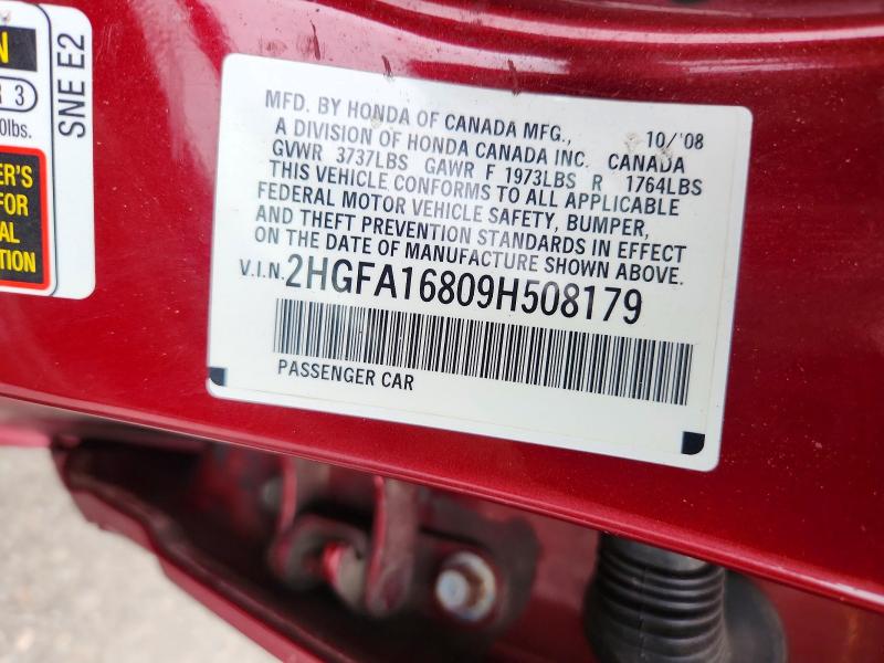 69704686 :رقم المزاد ، 2HGFA16809H508179 vin ، 2009 Honda Civic مزاد بيع