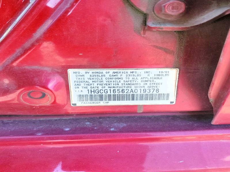 2002 Honda Accord მანქანა იყიდება აუქციონზე, vin: 1HGCG16562A019376, აუქციონის ნომერი: 68103296