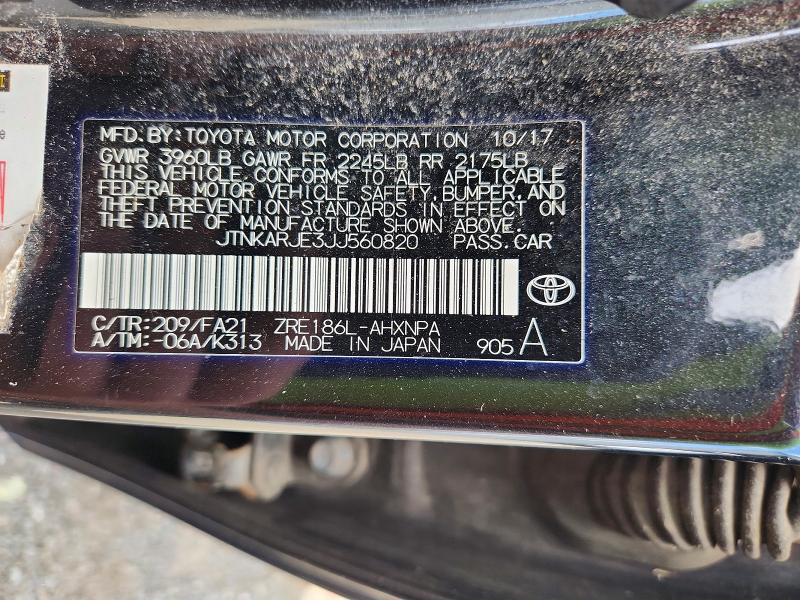 Aukcja sprzedaży 2018 Toyota Corolla Im, vin: JTNKARJE3JJ560820, numer aukcji: 70409506