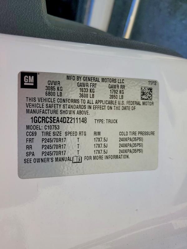 69136636 :رقم المزاد ، 1GCRCSEA4DZ211148 vin ، 2013 Chevrolet Silverado مزاد بيع