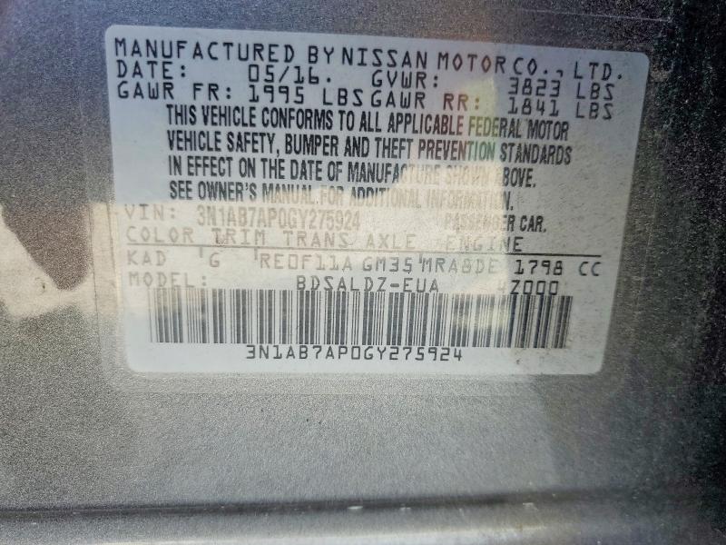 Aukcja sprzedaży 2016 Nissan Sentra, vin: 3N1AB7AP0GY275924, numer aukcji: 64793486