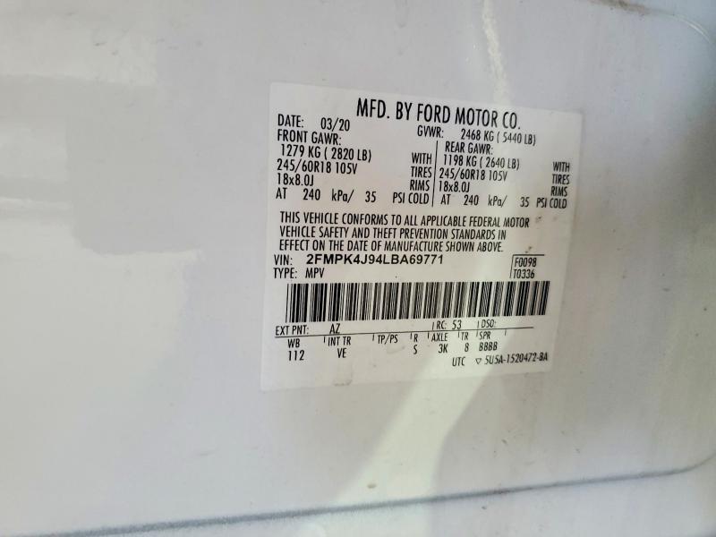 Продаж на аукціоні авто 2020 Ford Edge, vin: 2FMPK4J94LBA69771, номер лоту: 70542986