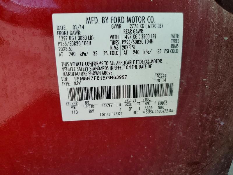 Aukcja sprzedaży 2014 Ford Explorer, vin: 1FM5K7F81EGB63997, numer aukcji: 69868586