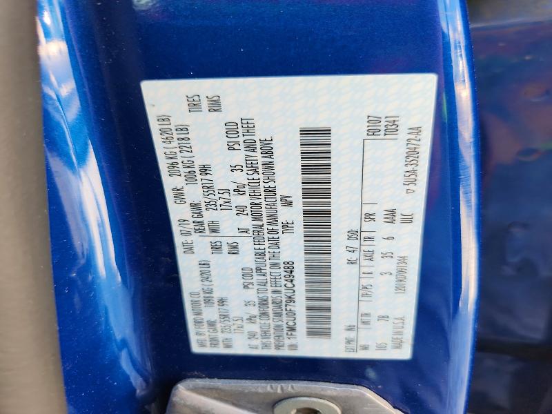 Продаж на аукціоні авто 2019 Ford Escape, vin: 1FMCU0F79KUC49488, номер лоту: 67985886
