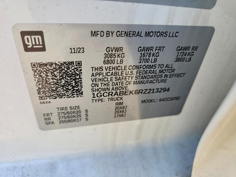 Aukcja sprzedaży 2024 Chevrolet Silverado, vin: 1GCRABEK6RZ213294, numer aukcji: 69762696