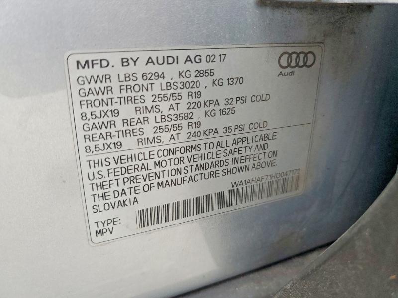 70487586 :رقم المزاد ، WA1AHAF71HD047172 vin ، 2017 Audi Q7 مزاد بيع