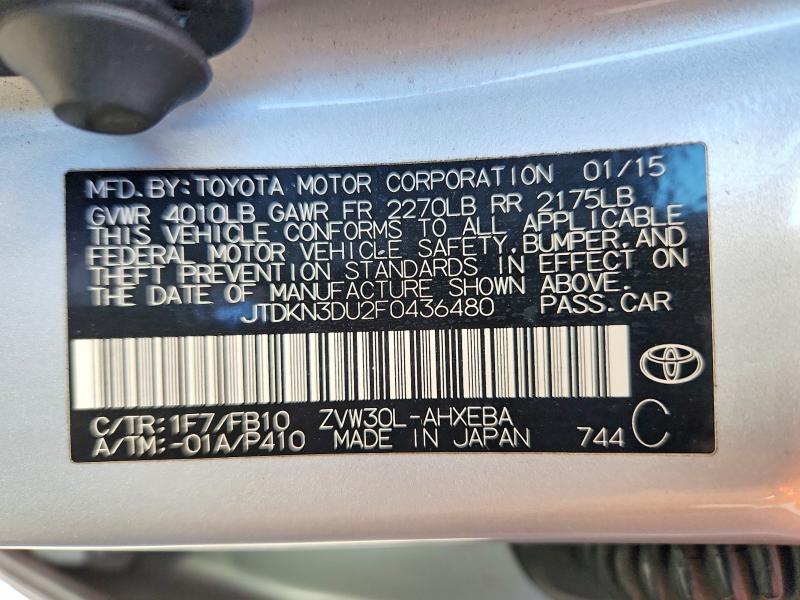 67519156 :رقم المزاد ، JTDKN3DU2F0436480 vin ، 2015 Toyota Prius مزاد بيع