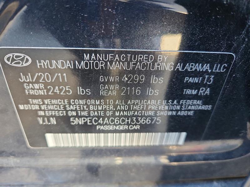 Aukcja sprzedaży 2012 Hyundai Sonata, vin: 5NPEC4AC6CH336675, numer aukcji: 67402006