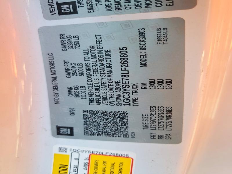 70293446 :رقم المزاد ، 1GC3YSE78LF268805 vin ، 2020 Chevrolet Silverado مزاد بيع