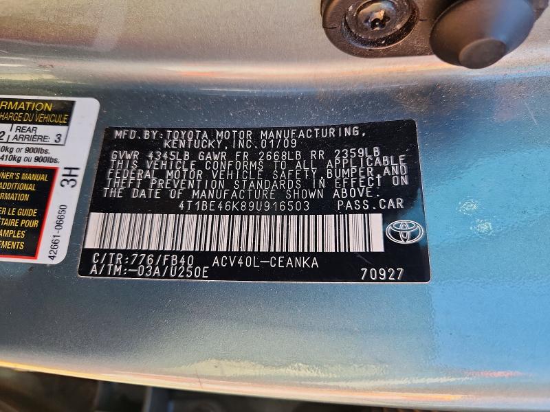 Aukcja sprzedaży 2009 Toyota Camry, vin: 4T1BE46K89U916503, numer aukcji: 67936686