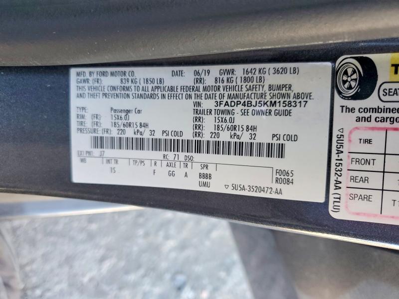 Aukcja sprzedaży 2019 Ford Fiesta, vin: 3FADP4BJ5KM158317, numer aukcji: 70307026