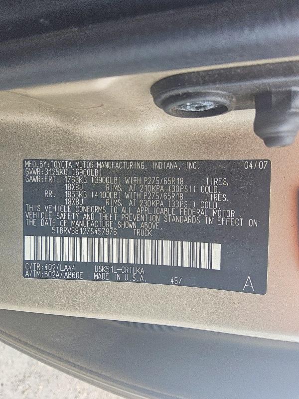 Продажа на аукционе авто 2007 Toyota Tundra, vin: 5TBRV58127S457976, номер лота: 66587416